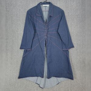 Erica Brooke Collection Coat  Womens 24 Blue Matrix Maxi Trench Denim Jacket